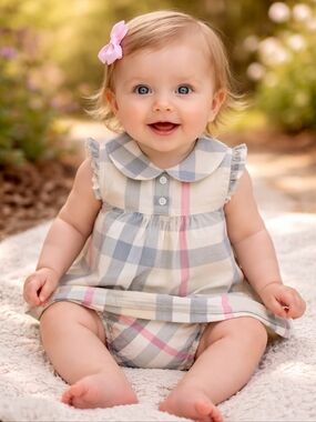 Burberry Baby Girl Nova Check 2-Pc Outfit Dress Size 3 Months